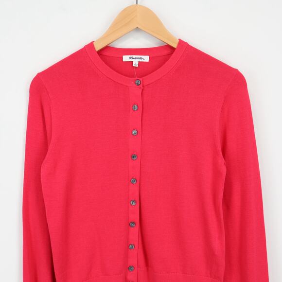 Madewell Crewneck Cardigan 100% Cotton Watermelon Pink Size Small NWT - Picture 3 of 8